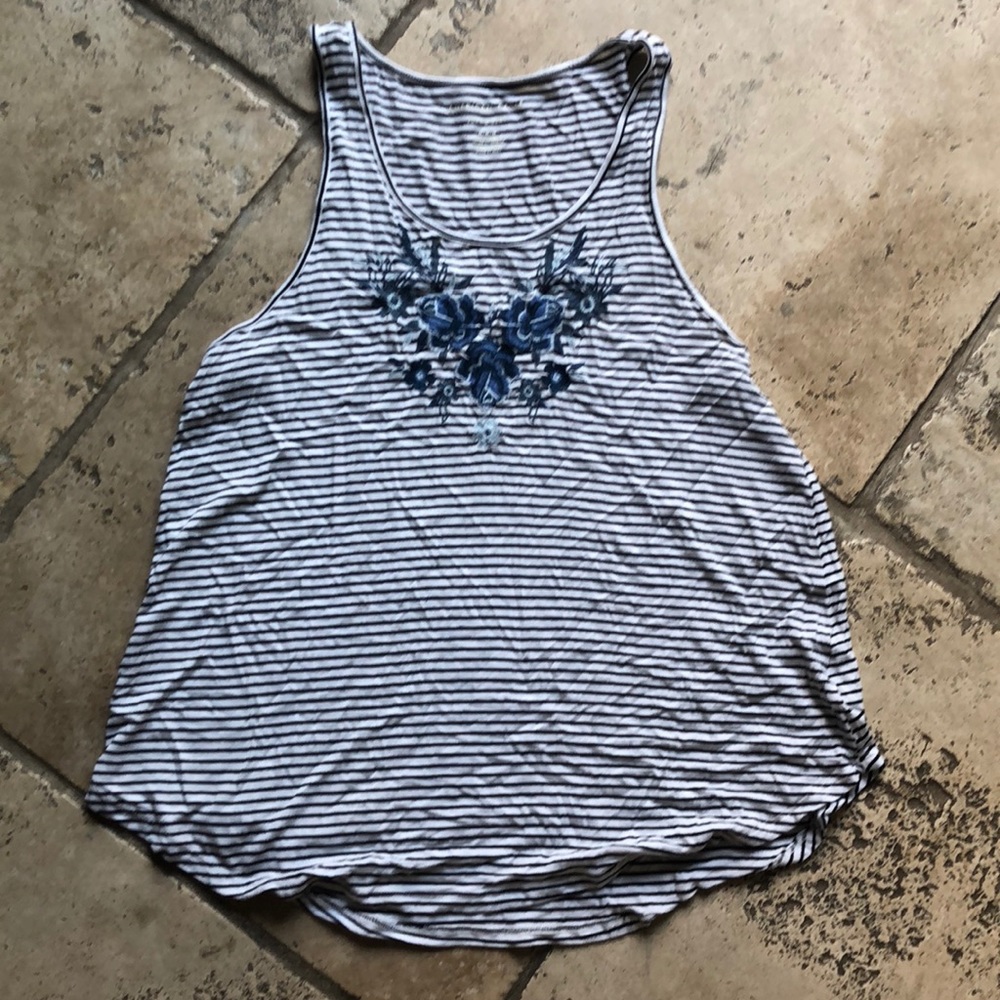 Striped and embroidered tank top